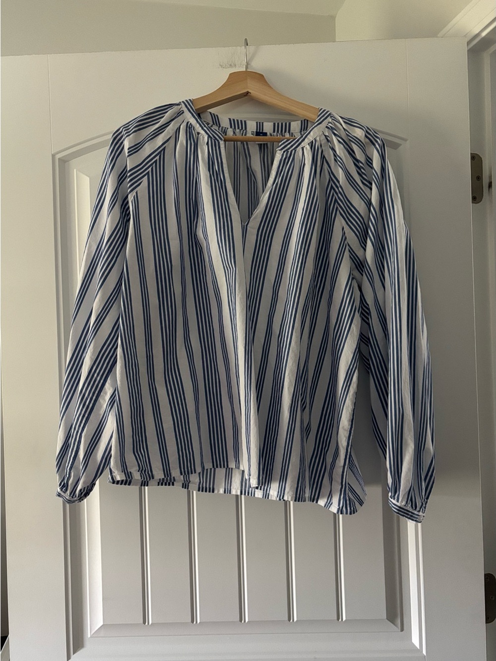 Old Navy Blue and White Striped Peasant Top